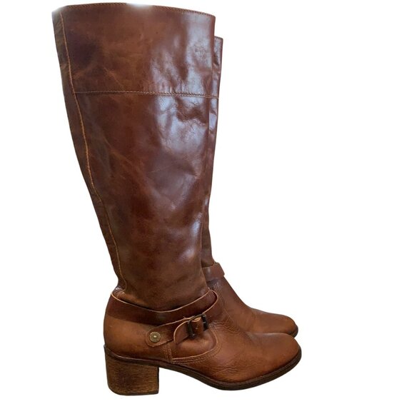 Boston Proper Women's Boots Brown Leather Knee-High Block Heel Sz 9M Boho Y2K - Picture 1 of 16